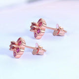 Sterling Silver Red Garnet Little Flower Earrings