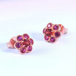 Sterling Silver Red Garnet Little Flower Earrings