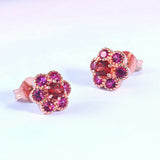 Sterling Silver Red Garnet Little Flower Earrings