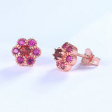 Sterling Silver Red Garnet Little Flower Earrings