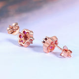 Sterling Silver Red Garnet Little Flower Earrings
