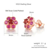 Sterling Silver Red Garnet Little Flower Earrings