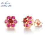 Sterling Silver Red Garnet Little Flower Earrings
