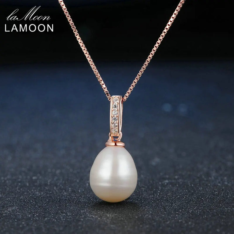 Freshwater Pearl 925 Sterling Silver Pendant Necklace 18K Rose Plated
