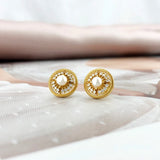 Freshwater Pearl Earrings 925 Sterling Silver Studs 14K Plated Vintage Jewelry