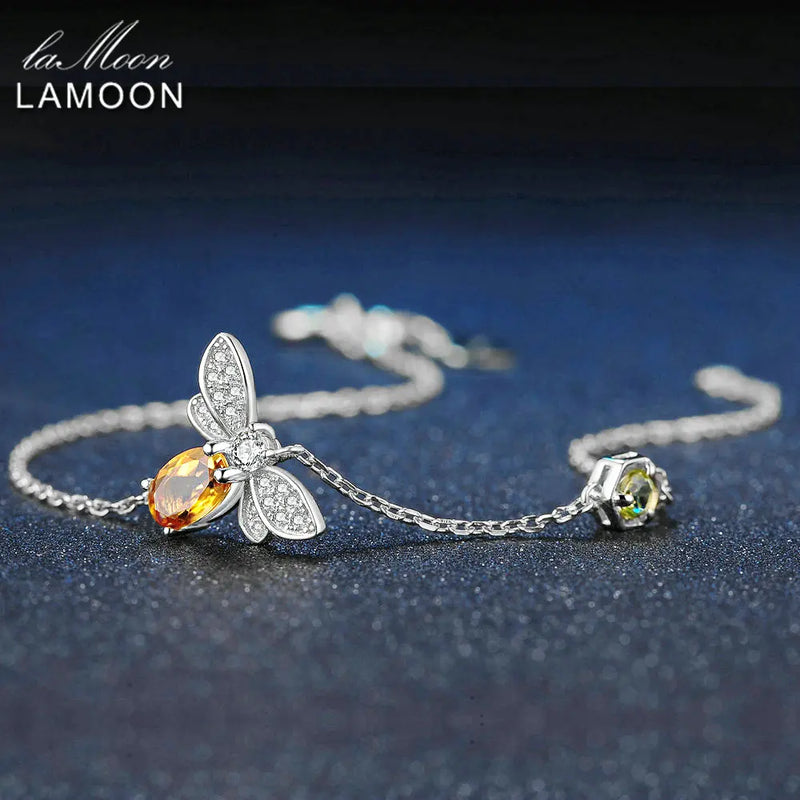 Love Bee 925 Silver Bracelet Citrine Gemstones Chain Jewellery