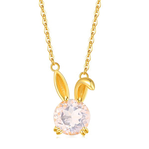 Lovely Rabbit 925 Silver Necklace Rose Quartz Pendant 14K Plated Jewelry