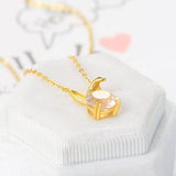 Lovely Rabbit 925 Silver Necklace Rose Quartz Pendant 14K Plated Jewelry