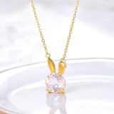 Lovely Rabbit 925 Silver Necklace Rose Quartz Pendant 14K Plated Jewelry