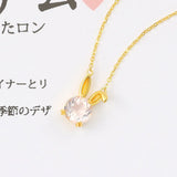 Lovely Rabbit 925 Silver Necklace Rose Quartz Pendant 14K Plated Jewelry