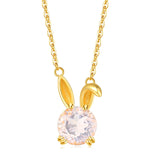 Lovely Rabbit 925 Silver Necklace Rose Quartz Pendant 14K Plated Jewelry