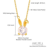 Lovely Rabbit 925 Silver Necklace Rose Quartz Pendant 14K Plated Jewelry