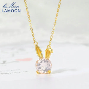 Lovely Rabbit 925 Silver Necklace Rose Quartz Pendant 14K Plated Jewelry