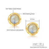 African Labradorite Silver Stud Earrings 14K Plated