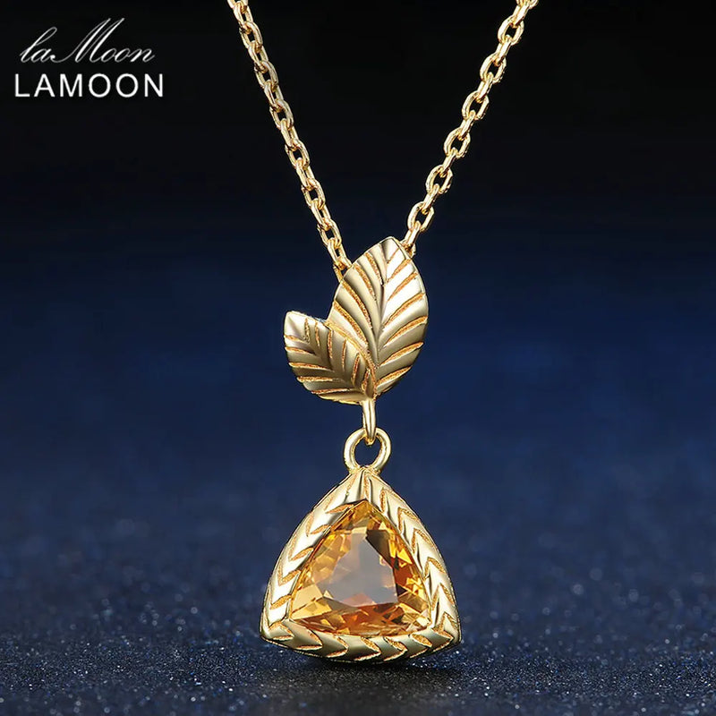 Vintage Leaf Citrine Necklace 925 Sterling Silver Plated