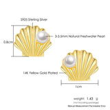 Freshwater Pearl Shell Stud Earring 925 Silver 14K Plated Mermaid Party Gift
