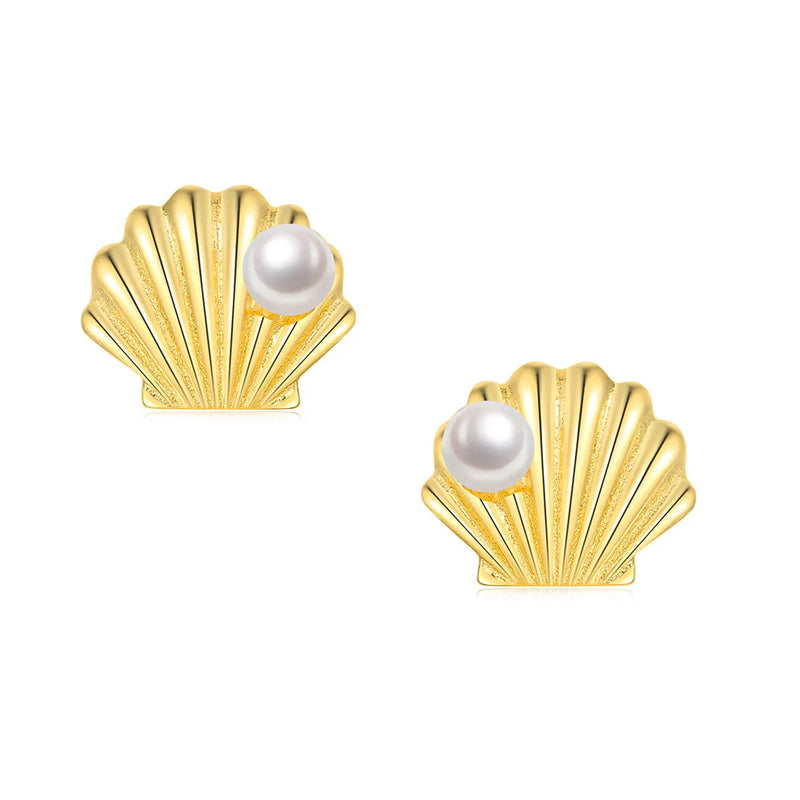Freshwater Pearl Shell Stud Earring 925 Silver 14K Plated Mermaid Party Gift