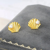 Freshwater Pearl Shell Stud Earring 925 Silver 14K Plated Mermaid Party Gift