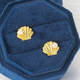 Freshwater Pearl Shell Stud Earring 925 Silver 14K Plated Mermaid Party Gift