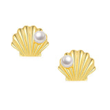 Freshwater Pearl Shell Stud Earring 925 Silver 14K Plated Mermaid Party Gift