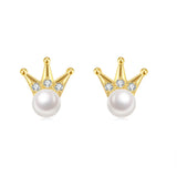 Natural Freshwater Pearl Crown Stud Earring S925 Silver 14K Plated