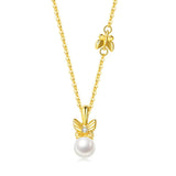 Freshwater Pearl Necklace Bowknot Butterfly Pendant 925 Sterling Silver Plated