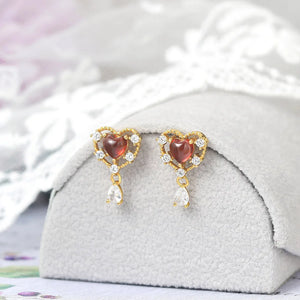 Garnet Heart Earrings Sterling Silver Stud Anime Vivi Plated Jewelry