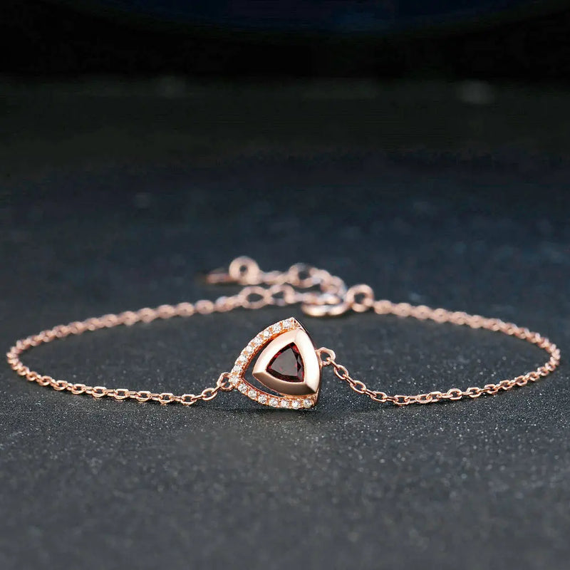 Garnet Bracelet Women 925 Sterling Silver Rose Plated Charm Chain