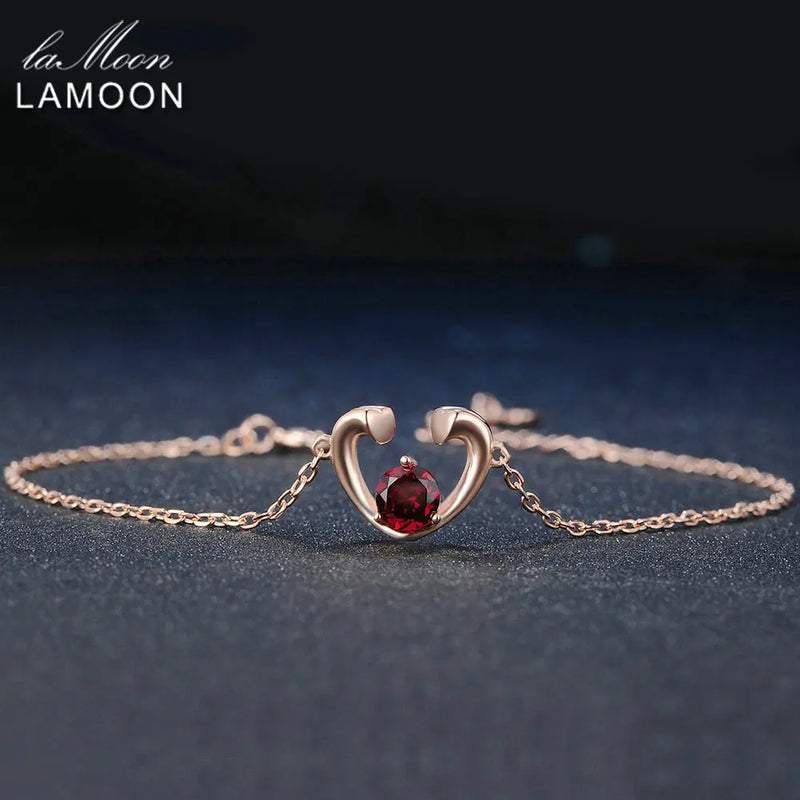 Garnet Bracelet 925 Silver Rose Vermeil Sweet Heart