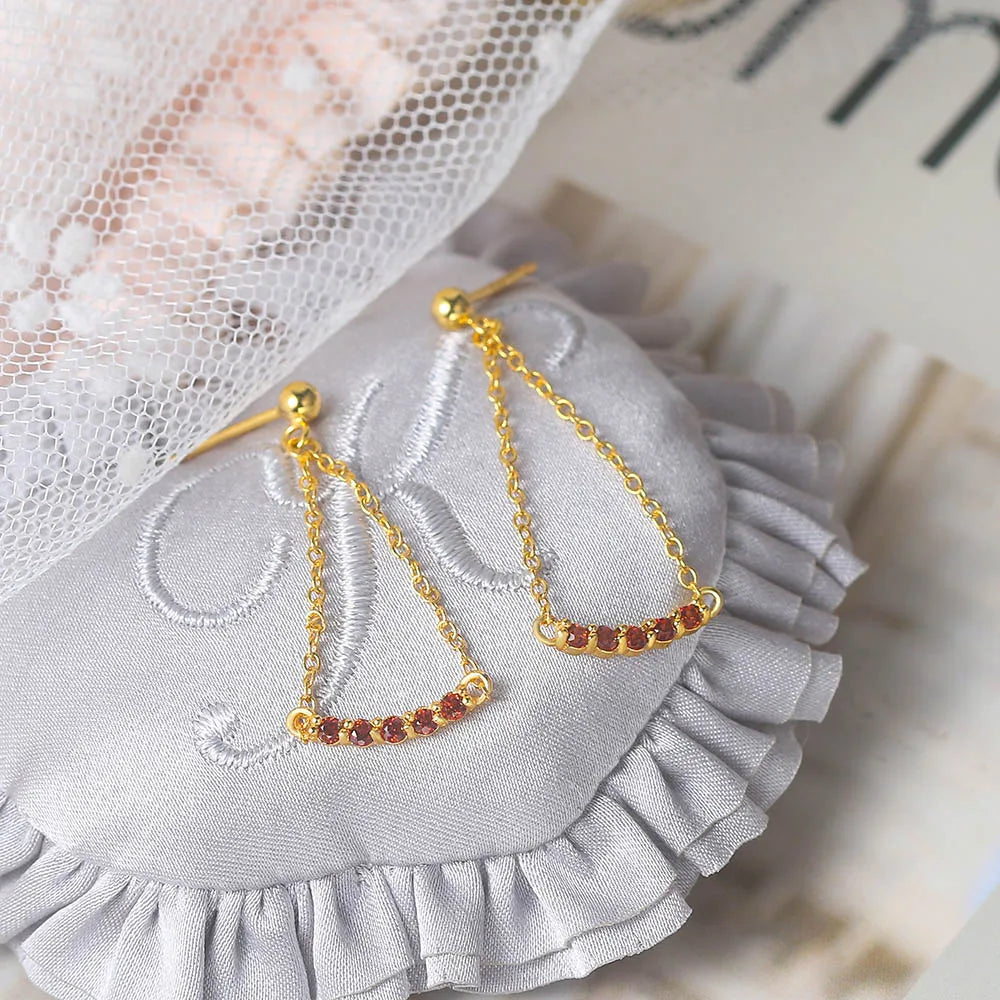 Vintage Mini Garnet Earrings 925 Sterling Silver Drop Jewelry
