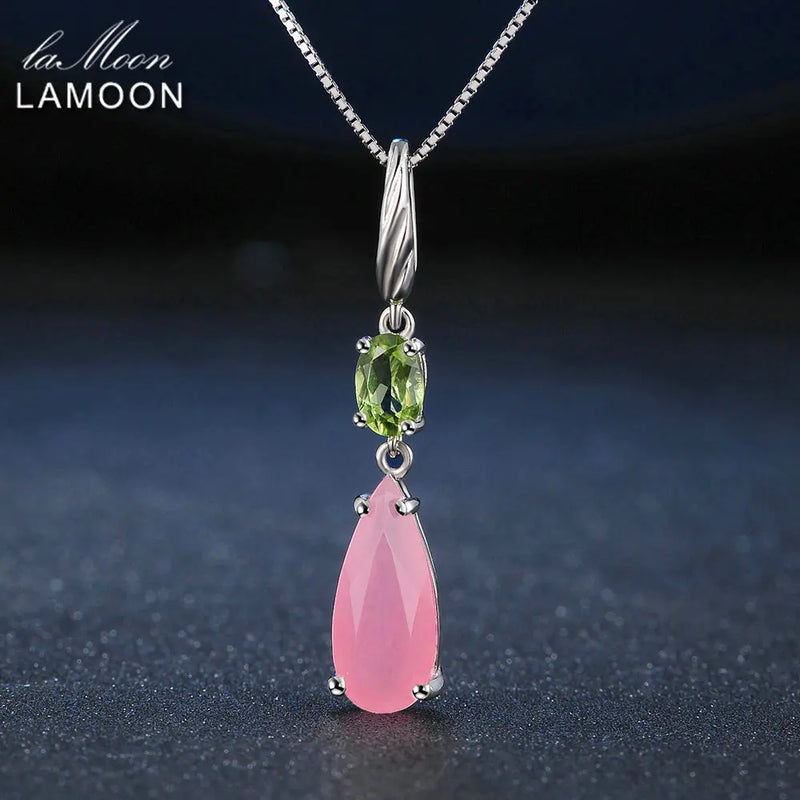 Rose Quartz Water Drop Pendant 925 Silver Necklace