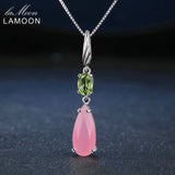 Rose Quartz Water Drop Pendant 925 Silver Necklace