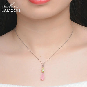 Rose Quartz Water Drop Pendant 925 Silver Necklace