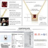 Square Red Garnet Pendant Necklace 925 Sterling Silver Chain