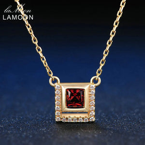 Square Red Garnet Pendant Necklace 925 Sterling Silver Chain