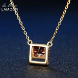 Square Red Garnet Pendant Necklace 925 Sterling Silver Chain