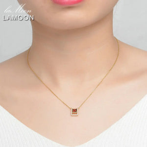 Square Red Garnet Pendant Necklace 925 Sterling Silver Chain