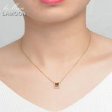 Square Red Garnet Pendant Necklace 925 Sterling Silver Chain