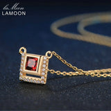 Square Red Garnet Pendant Necklace 925 Sterling Silver Chain