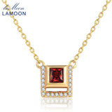 Square Red Garnet Pendant Necklace 925 Sterling Silver Chain