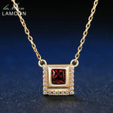 Square Red Garnet Pendant Necklace 925 Sterling Silver Chain