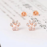 Rose Quartz Cat Paw Stud Earrings 925 Sterling Silver Plated Fine Jewelry