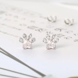 Rose Quartz Cat Paw Stud Earrings 925 Sterling Silver Plated Fine Jewelry