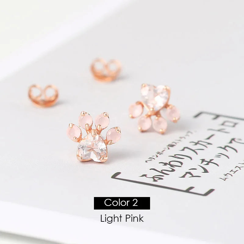 Rose Quartz Cat Paw Stud Earrings 925 Sterling Silver Plated Fine Jewelry