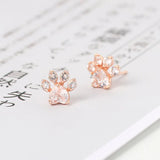 Rose Quartz Cat Paw Stud Earrings 925 Sterling Silver Plated Fine Jewelry