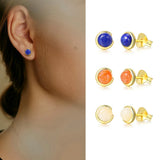 Moonstone Stud Earring 925 Silver 14K Plated Fine Jewelry