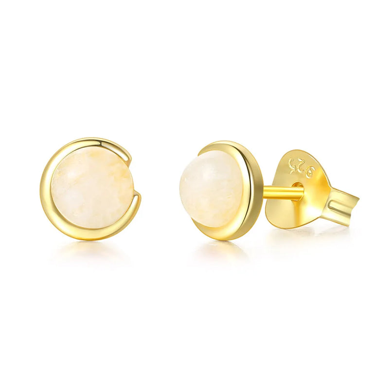 Moonstone Stud Earring 925 Silver 14K Plated Fine Jewelry