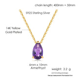 Amethyst Water Drop Pendant Necklace 925 Sterling Silver Plated