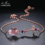 Natural Pink Rose Quartz 925 Silver Bracelet for Women