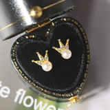 S925 Silver Freshwater Pearl Crown Stud Earring 14K Plated